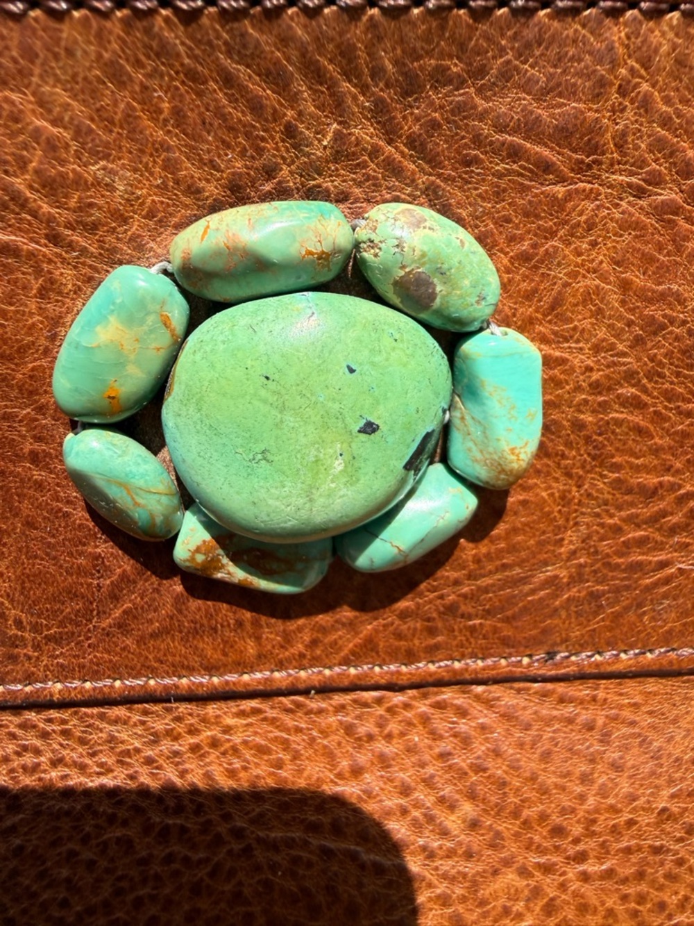 Two Bar West Genuine Leather Shoulder Bag W/ Turquoise Stone Concho- Western - Picture 2 of 7